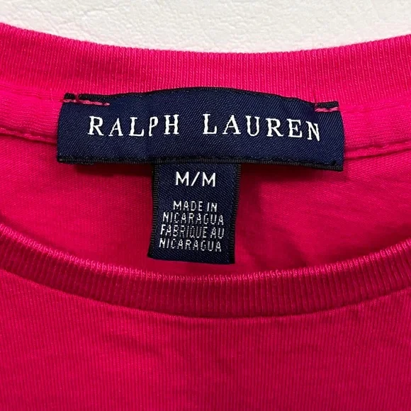Ralph Lauren Bright Pink Cotton Tee with Logo Medium - Picture 4 of 8